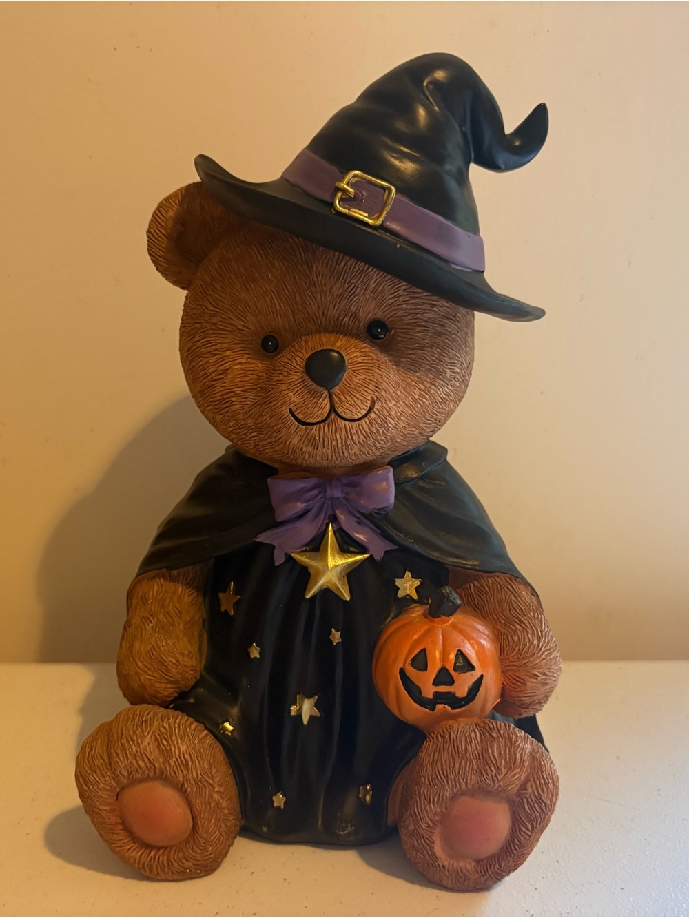 Halloween Witch Bear Figurine with Pumpkin